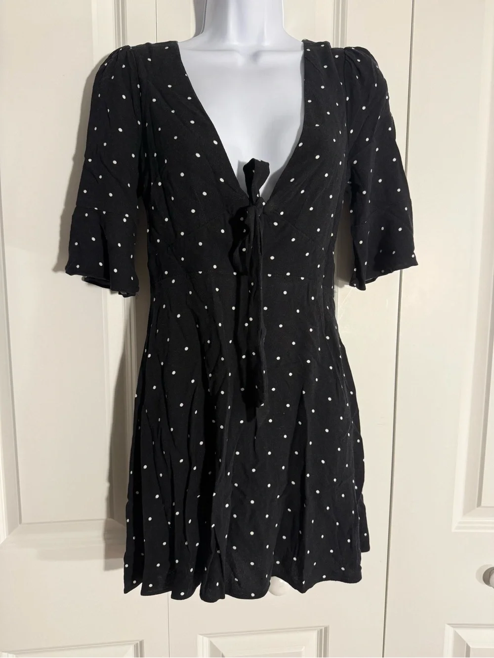 Free People Black Polka Dot Tie-Front Mini Dress